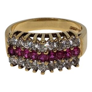 Vintage LIND Hallmark 14K HGE Cathedral Ring With Rubies Sapphires Cluster Sz 8